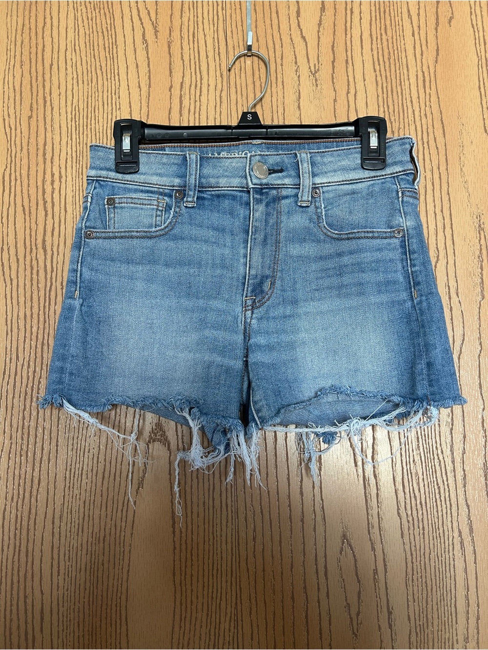 High-Rise Distressed Denim Shorts - Light Blue
